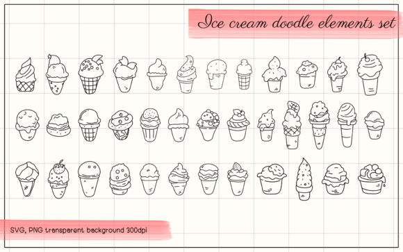 37 SVG and PNG Line Art of Ice Cream: Graphics for Handmade Web Elements