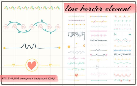 40 Doodle Line Border in Pastels Colors: Web Elements & Graphics