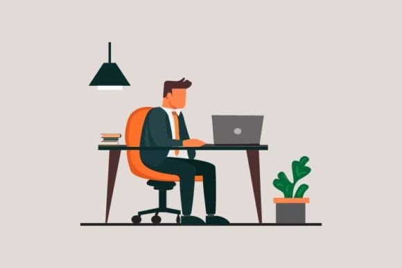 Business Man Working on Laptop Graphics