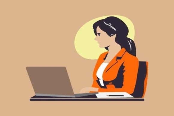 Business Woman Working on Laptop Graphics