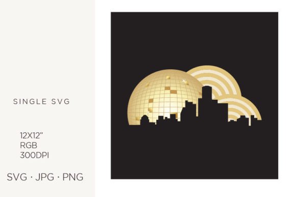 City Silhouette with Gold Disco Ball Graphics