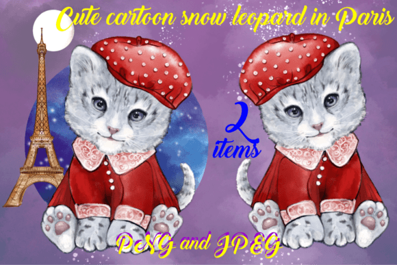 Cute Cartoon Snow Leopard in Paris Set