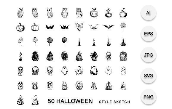 Halloween Element Hand Draw Black: Graphics & Web Elements