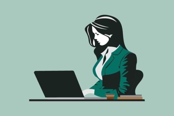 Office Woman Working on Laptop Empower Graphics
