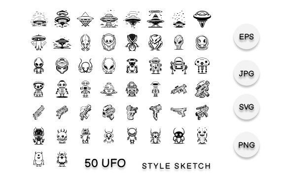 Ufo Element Hand Draw Black: Web Elements & Graphics
